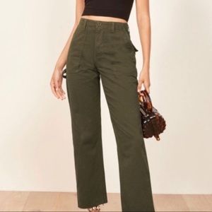 Reformation Army Olive Green Utility Pant Raw Hem